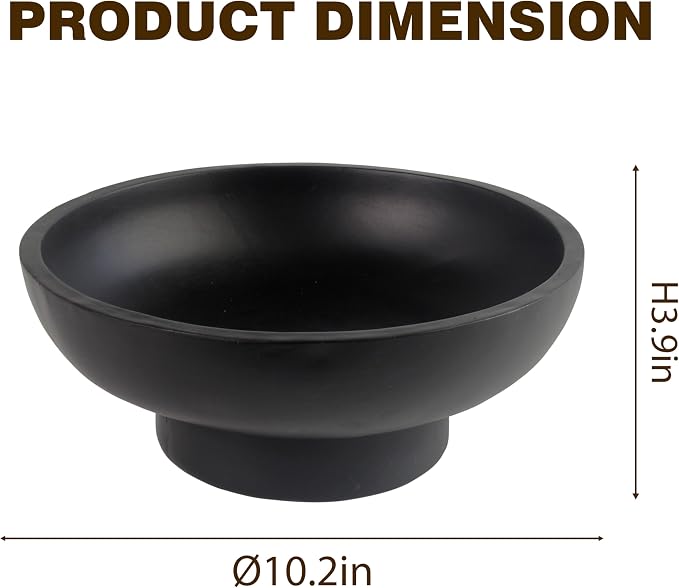 Catch All Decorative Fruit Bowl with Pedestal —Key, Purse & Trinket Holder | Entryway Table, Kitchen Counter, Coffee Console Decor | Modern Minimalist,Black