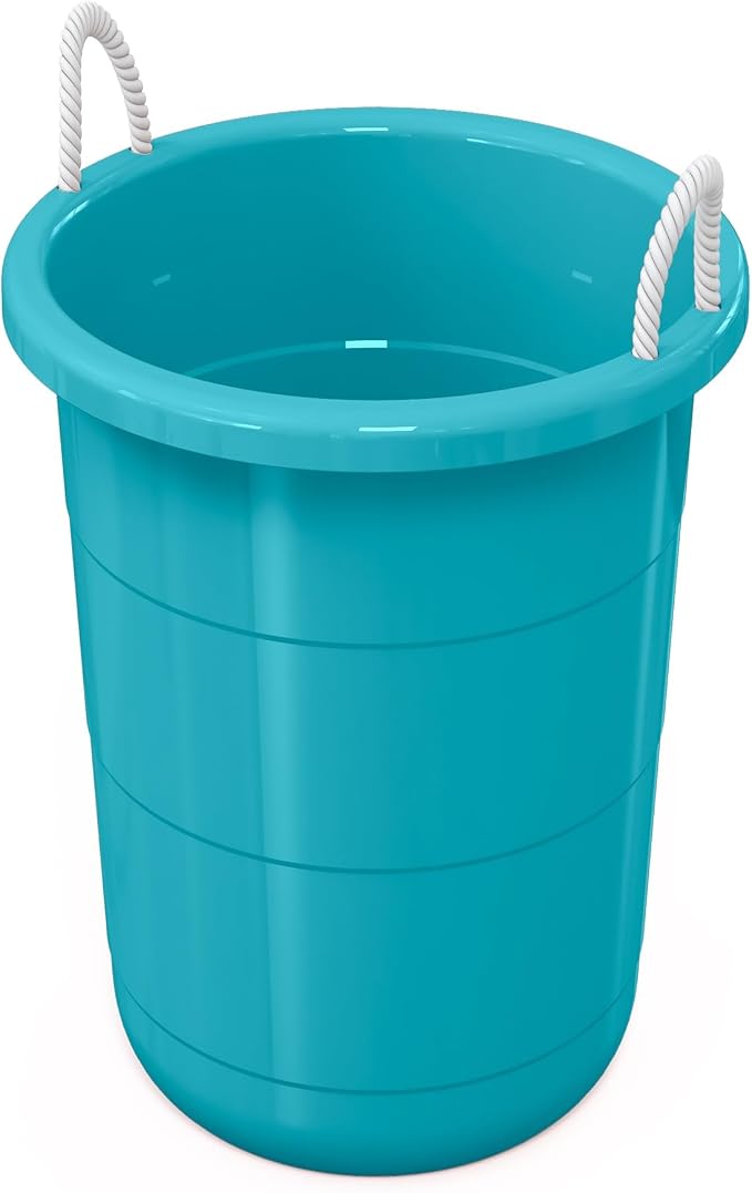 Life Story 8-Pack Storage Bucket, Round Plastic Container with Rope Handles, 17 Gallon, Teal - Large Heavy Duty Utility Tub Buckets for Storing Ice, Beverage, Party Drinks, and Laundry