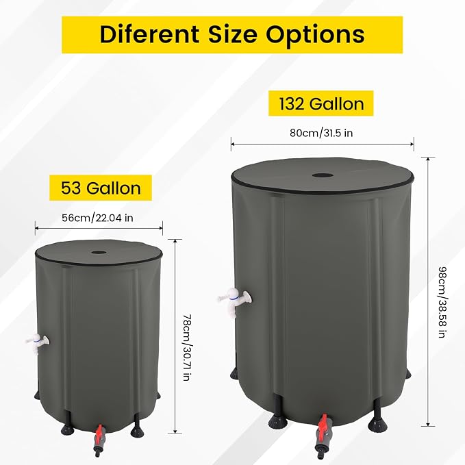 Doppy 53 Gallon Collapsible Rain Barrel, Portable PVC Rainwater Collection Barrel with Spigot & Overflow Kit, Rainwater Collection System for Gutter Rainwater