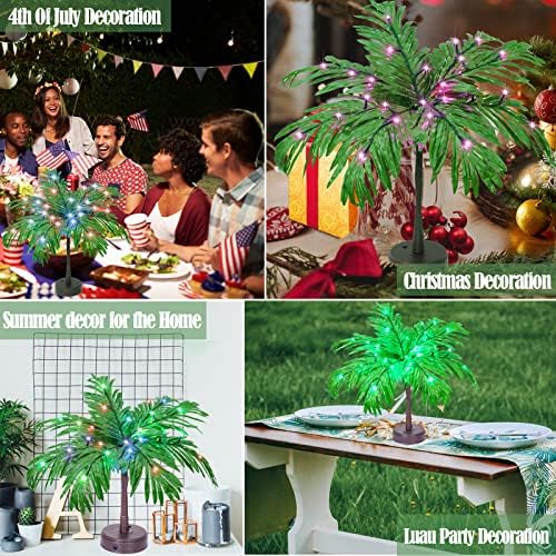 28 Colors Changing Light Up Palm Tree Table Decor, 23In Tropical Artificial Palm Tree Lights Battery USB Powered, LED Mini Palm Tree Table Centerpiece for Luau Summer Hawaiian Party Home - Image 6