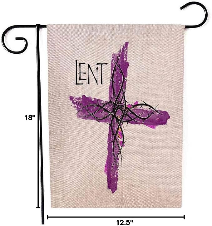 EMMTEEY Garden Flag Double Sided Burlap Decoration 12.5X18Inch for Yard Outdoor Decor Garden Flag Lent Cross Purple Watercolor Style Christian Religion Abstract Artistic Religious Graphic