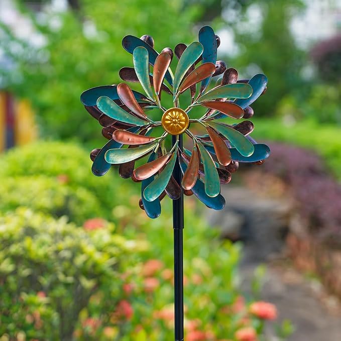 Stargarden Wind Spinners Outdoor, 13.2" Dia Metal Wind Spinner | Decorative Windmill with Stake for Yard Garden Lawn