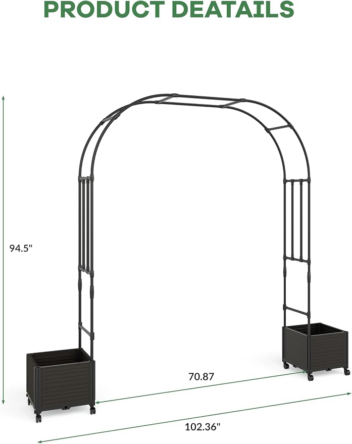 71" Tall Garden Arch Trellis for Climbing Plants – Metal Wedding Arch with Planter Box, Flower Frame Backdrop Stand – Rustproof Arbor for Wedding, Party, Balloon Decor & Outdoor Plant Support