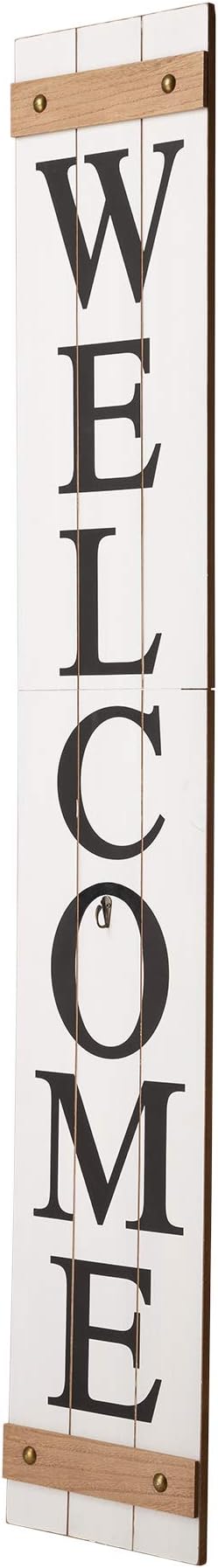 Glitzhome 60”H Welcome Sign with 4 Interchangeable Floral Wreaths for Front Door Porch Farmhouse Wooden Hanging Wall Sign for Seasons Spring Fall Harvest Thanksgiving Christmas