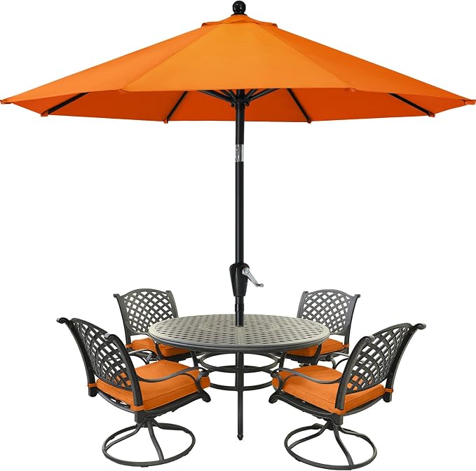 MASTERCANOPY 9FT Patio Umbrella with Push Button Tilt and Crank, Outdoor Market Umbrella with 8 Sturdy Ribs, UV Protection & Waterproof for Garden, Deck, Backyard, Pool (Orange)