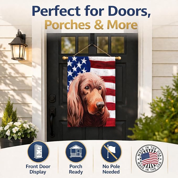 Caroline's Treasures CK6570CHF Irish Setter Dog American Flag House Flag Large Porch Sleeve Pole Decorative Outside Yard Banner Artwork Wall Hanging, Polyester, House Size, Multicolor