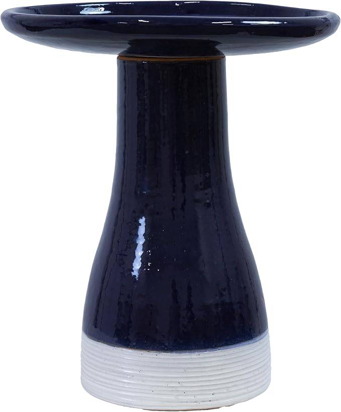 Sunnydaze 21" H Ceramic Bird Bath for Outside - Hand-Painted Outdoor Bird Bath Bowl, UV/Frost-Resistant Finish - Midnight Blue