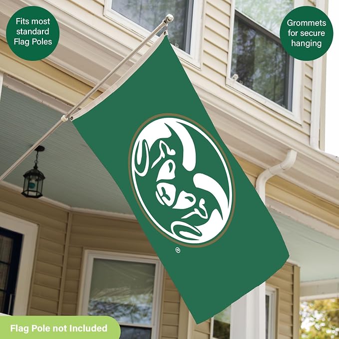 NCAA NCAA Colorado State University Flag with Grommets, 3'x5' CSU Rams Outdoor College Flags & Banners for Garden Patio Indoor Wall Décor