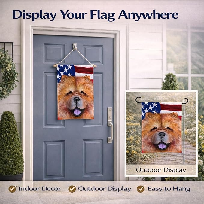 Caroline's Treasures CK6490GF Chow Chow Dog American Flag Garden Flag Mailbox Flag Decorative Yard Flag Banner Outside Patio Artwork Yard Flower Beds, Garden Size, Multicolor