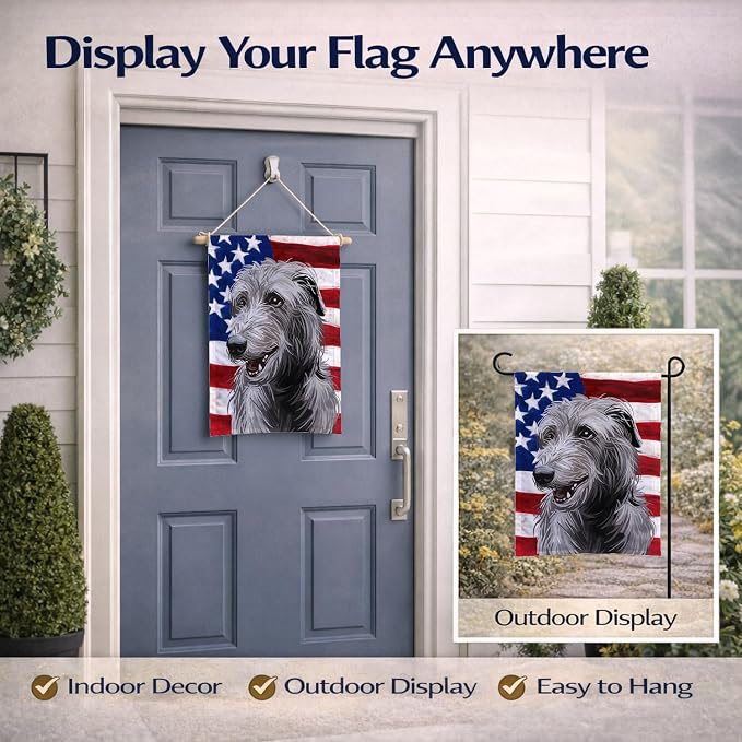 Caroline's Treasures CK6695GF Scottish Deerhound Dog American Flag Garden Flag Mailbox Flag Decorative Yard Flag Banner Outside Patio Artwork Yard Flower Beds, Garden Size, Multicolor