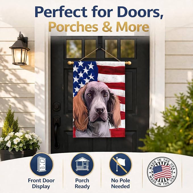 Caroline's Treasures CK6537CHF German Spaniel Dog American Flag House Flag Large Porch Sleeve Pole Decorative Outside Yard Banner Artwork Wall Hanging, Polyester, House Size, Multicolor