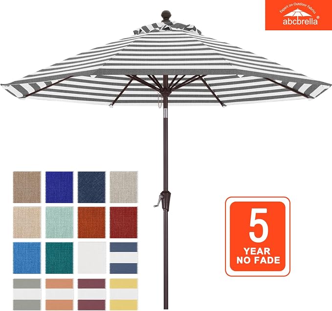 ABCCANOPY OLEFIN® 5-Year No Fading 9FT Patio Umbrella, Outdoor Table Umbrella with 8 Sturdy Ribs for Deck, Backyard, Yard (Gray Stripe)