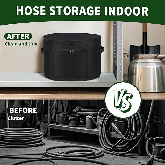 Garden Water Hose Holder Storage Bag Pot,Water Hose Hider,Holds 150 ft Hose ,Bottom With Drain Holes,Patio and Indoor-Black