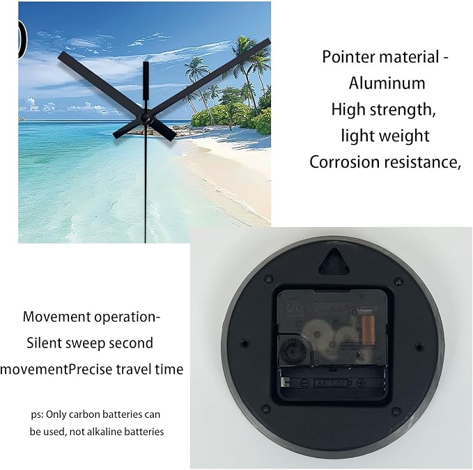 XFM Beach Coastal Wall Clock 16 Inch Blue Ocean Wall Clocks Battery Operated Tropical Seascape Glass Wall Clock for Living Room Bedroom Kitchen Decor
