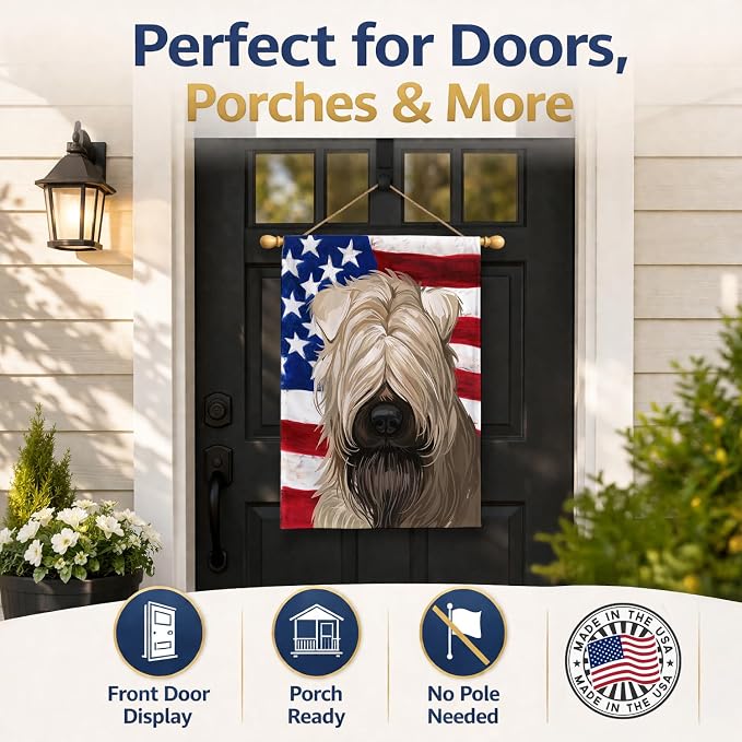 Caroline's Treasures CK6715CHF Soft-Coated Wheaten Terrier American Flag House Flag Large Porch Sleeve Pole Decorative Outside Yard Banner Artwork Wall Hanging, Polyester, House Size, Multicolor