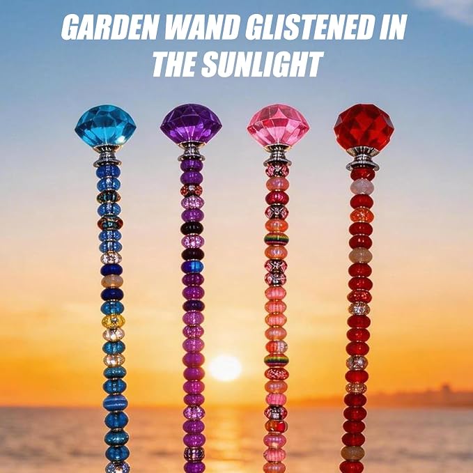 300Pcs Beaded Garden Stakes Kit,DIY Fairy Wand Garden Stake Beads Kits with 10Large Hole Beads & 10 Threaded Rods,Fairy Garden Accessories for Plants Garden Outdoor & Indoor Decor