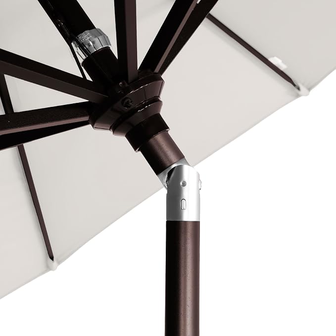 California Umbrella 9' Round Aluminum Market Umbrella, Crank Lift, Push Button Tilt, Bronze Pole