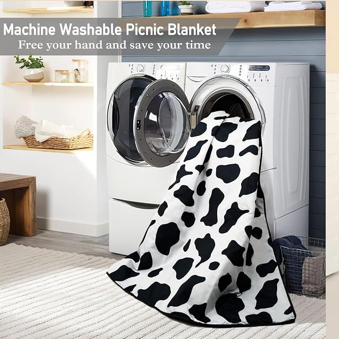 Cow Print Blankets Waterproof Foldable60’‘x80'', Portable Outdoor Picnic Mat Water Resistant for Grass,Padded Lawn & Park Blanket for Camping,Cow Print Stuff