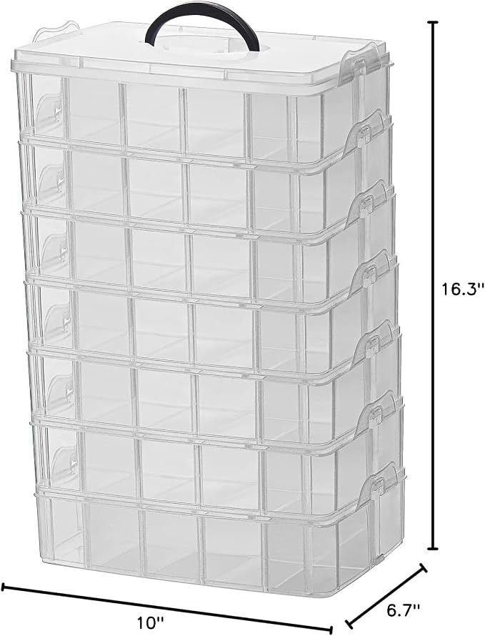 Sooyee 7 Layers Stackable Storage Container, 70 Adjustable Compartments Stackable Storage Container for Kids Toys, Art Crafts, Jewelry, Supplies, Mini Case & Letter Sticker Included,Clear