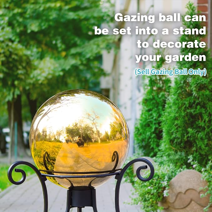 VCUTEKA Gazing Ball, Garden Gazing Globe for Outdoor Yard Decor, 10" Gold | Garden Globes, Glass Mirror Polished Hollow Ball Reflective Garden Sphere for Home Garden Lawn Outdoor Yard Decorative