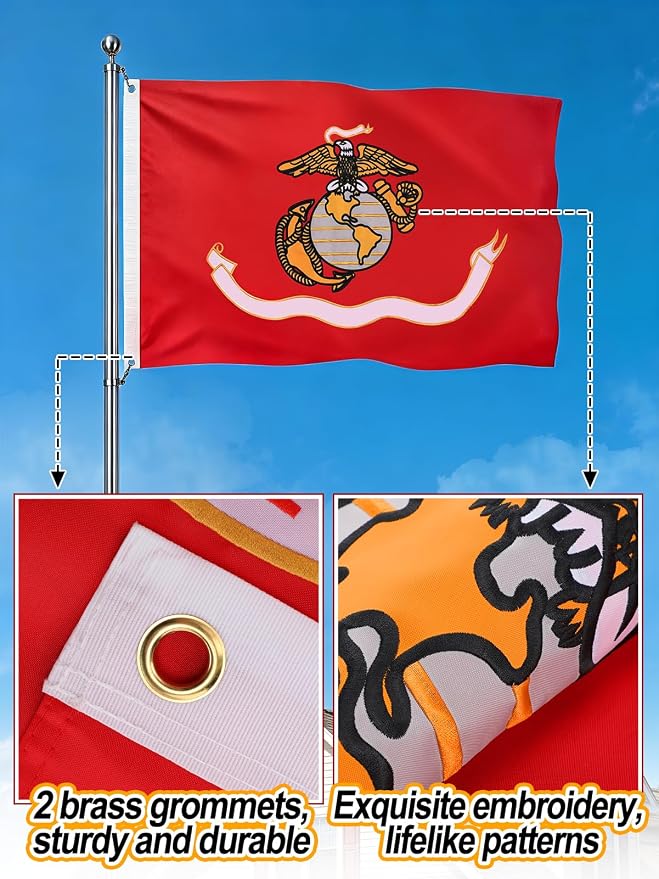 Double-Sided Embroidered Flags for Outside 3x5-210D Oxford Fabric Weatherproof Military Flags with 2 Brass Grommets for Garden Patio Decor, Gift for Veteran & Service Member (Red)