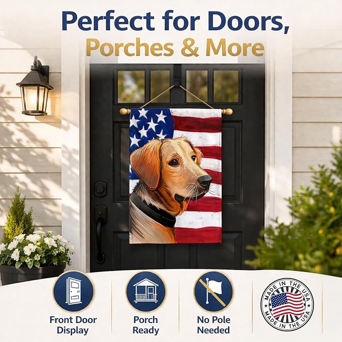 Caroline's Treasures CK6691CHF Schiller hound Dog American Flag House Flag Large Porch Sleeve Pole Decorative Outside Yard Banner Artwork Wall Hanging, Polyester, House Size, Multicolor