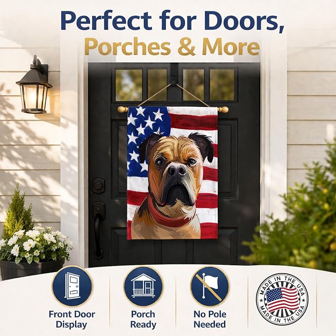 Caroline's Treasures CK6641CHF Perro de Presa Mallorquin American Flag House Flag Large Porch Sleeve Pole Decorative Outside Yard Banner Artwork Wall Hanging, Polyester, House Size, Multicolor