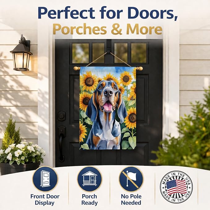 Caroline's Treasures DAC6007CHF American English Coonhound in Sunflowers House Flag Large Porch Sleeve Pole Decorative Outside Yard Banner Artwork Wall Hanging, Polyester, House Size, Multicolor