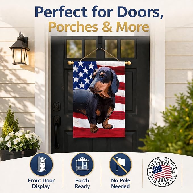 Caroline's Treasures CK6500CHF Dachshund Dog American Flag House Flag Large Porch Sleeve Pole Decorative Outside Yard Banner Artwork Wall Hanging, Polyester, House Size, Multicolor