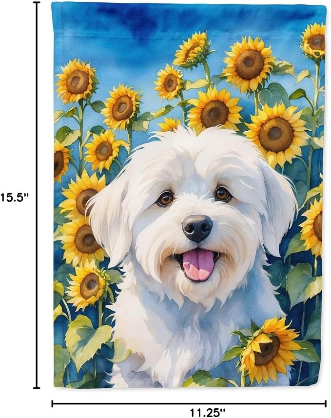 Caroline's Treasures DAC6063GF Coton de Tulear in Sunflowers Garden Flag Mailbox Flag Decorative Yard Flag Banner Outside Patio Artwork Yard Flower Beds, Garden Size, Multicolor