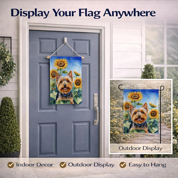 Caroline's Treasures DAC6165GF Silky Terrier in Sunflowers Garden Flag Mailbox Flag Decorative Yard Flag Banner Outside Patio Artwork Yard Flower Beds, Garden Size, Multicolor