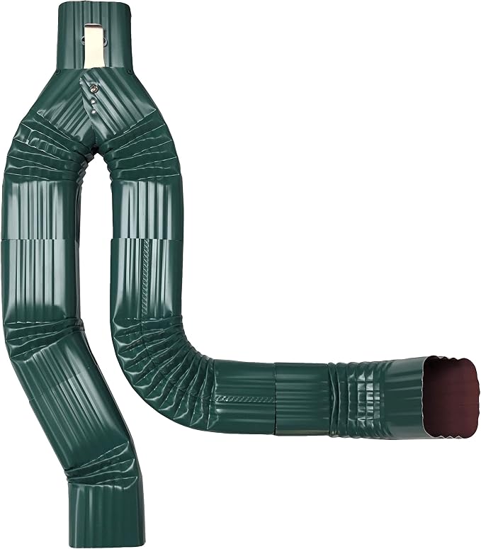 Aluminum 2x3 Offset Downspout Diverter for Rain Barrels | Made in The U.S.A. | Includes Screws & Instructions (Grecian Green)