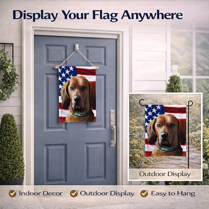 Caroline's Treasures CK6675GF Redbone Coonhound Dog American Flag Garden Flag Mailbox Flag Decorative Yard Flag Banner Outside Patio Artwork Yard Flower Beds, Garden Size, Multicolor