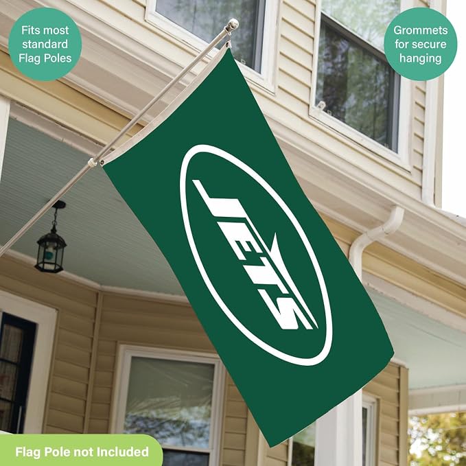 NFL New York Jets 3' x 5' Outdoor Durable Flag with Grommets | Heavy Duty Flag & Banner for Outdoor Garden Patio | Indoor Wall Decor Flag for Room | Works with Flag Poles for Outside House