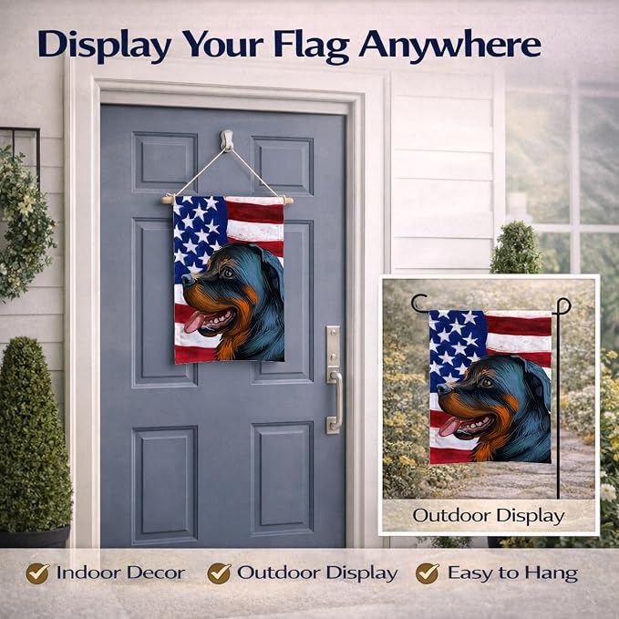 Caroline's Treasures CK6677GF Rottweiler Dog American Flag Garden Flag Mailbox Flag Decorative Yard Flag Banner Outside Patio Artwork Yard Flower Beds, Garden Size, Multicolor