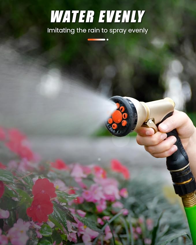 RAINPOINT Garden Hose Nozzle, 9 Spray Patterns Hose Sprayer Nozzle, Heavy Duty Metal Water Hose Nozzle, Adjustable Hand Sprayer, Watering Plants and Lawn, Pet Showering (Nozzle, Orange)