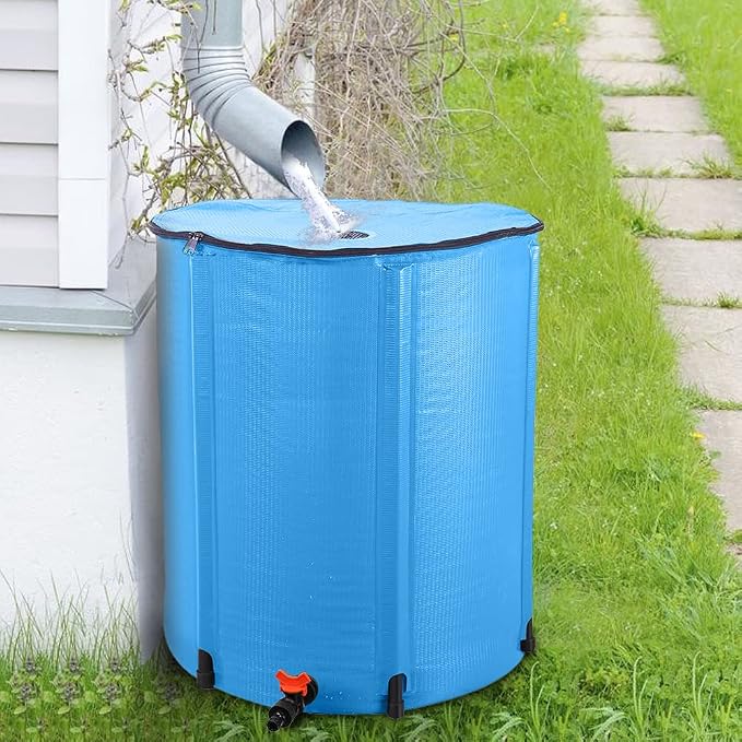 50 Gallon Collapsible Rain Barrel, Rain Water Collection Barrel System Kit, Collapsible Water Tank with Spigot and Overflow Kit, Portable Rain Water Catcher for Garden, Blue