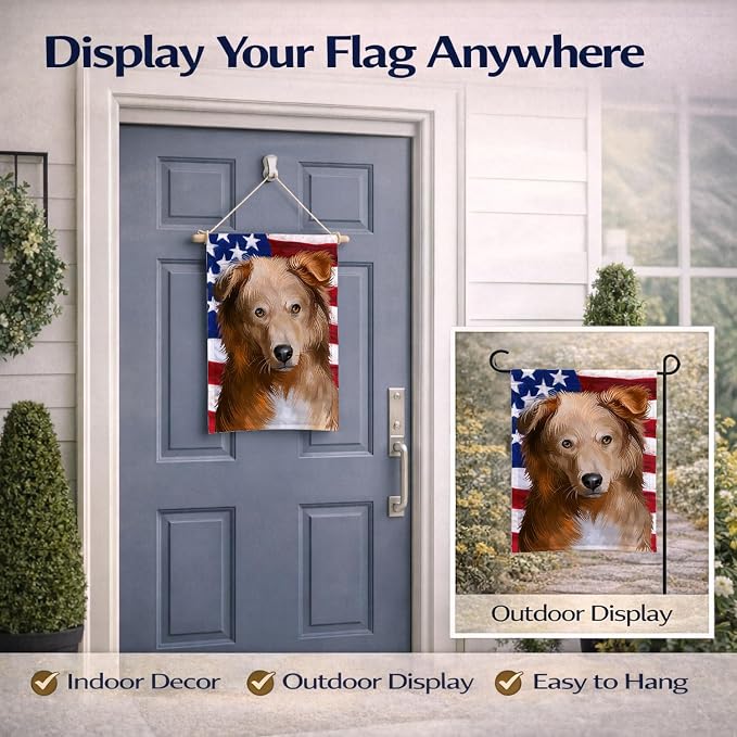 Caroline's Treasures CK6418GF Basque Shepherd Dog American Flag Garden Flag Mailbox Flag Decorative Yard Flag Banner Outside Patio Artwork Yard Flower Beds, Garden Size, Multicolor