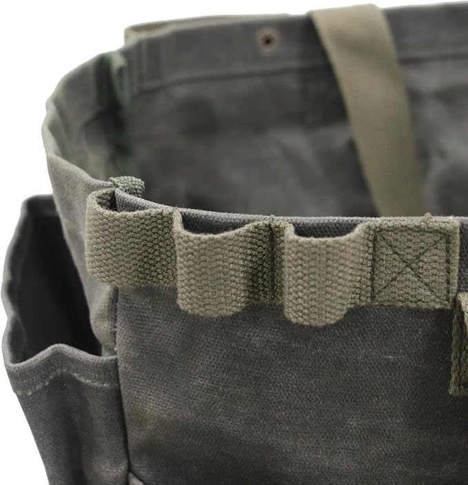 Portable Garden Camping Tool Storage Bag,Waxed Canvas Firewood Carrier Tote bag,Collapsible Sturdy Garden Basket Great for Women, Gardener, Electrician, Repairer(Army Green)