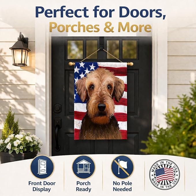 Caroline's Treasures CK6385CHF Airedale Terrier American Flag House Flag Large Porch Sleeve Pole Decorative Outside Yard Banner Artwork Wall Hanging, Polyester, House Size, Multicolor