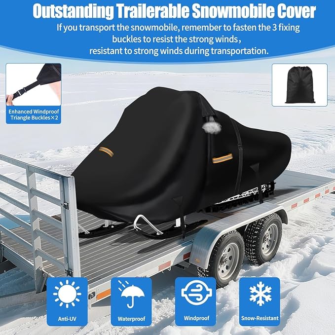420D Snowmobile Cover, 130" L x 51" W x 48" Heavy Duty Oxford Fabric, with Windproof Buckles Reflective Universal Snow Mobile Cover for Skidoo,Arctic Cat,Pro RMK,Yamaha,Lynx,Camso,CFMOTO