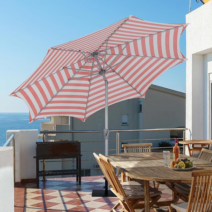 Tempera Patio Umbrellas Arc Edge Outdoor Table Market Umbrellas with Crank & Pust Button Tilt|Auto-Tilt, 8 Steel Ribs, High Color-Fastness Canopy