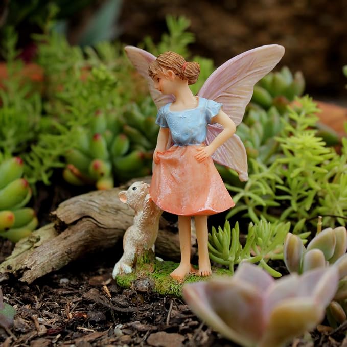 PRETMANNS Fairies for Fairy Garden Accessories Outdoor Indoor Miniature Garden Figurines Hand-Painted Resin Fairy Figure - Figurine Ava with Cat 1 Piece