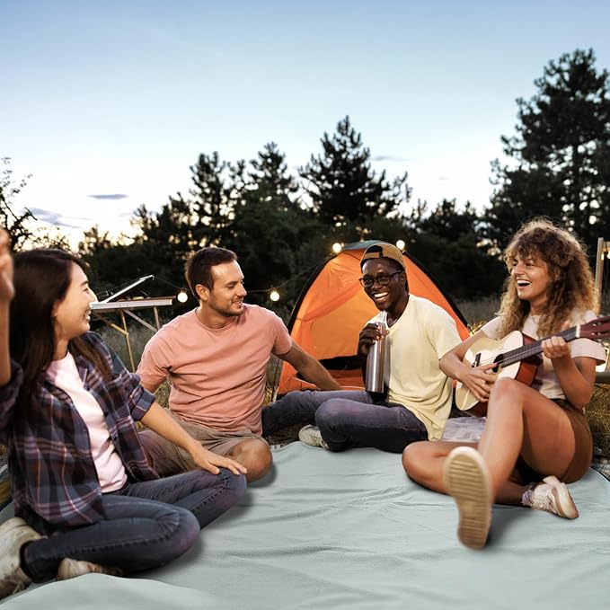 Large Waterproof Outdoor Picnic Blanket 80"x 58" | Windproof Lightweight Stadium Blanket, Packable, Stay Dry and Comfortable for Camping, Sports, Travel - Blue Hooded