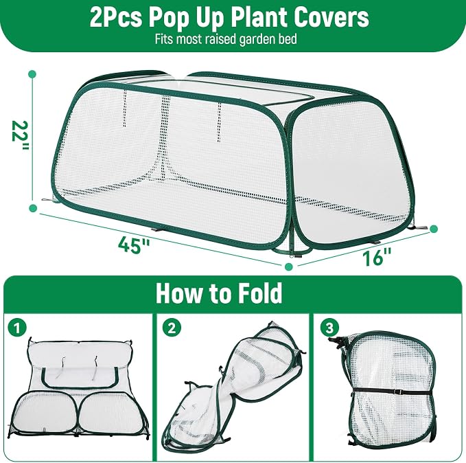 2PACK Raised Garden Bed Covers - 45"x22"x16", Garden Row Plants Cover Accelerator Protects Plants Against Pests & Animals, Outdoor Plant Protector for for Seedlings Vegetable Fruit Herbs