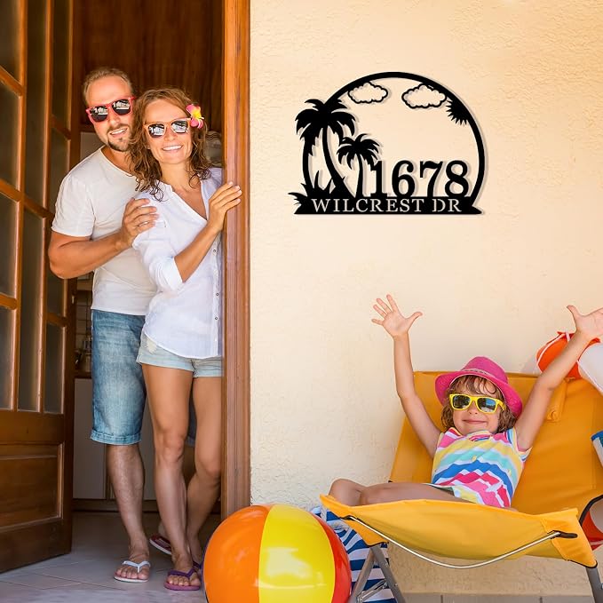 Custom Metal Palm Tree House Number Sign, Personalized Outdoor Beach House Address Numbers, Address Plaque, Multiple Sizes and Colors