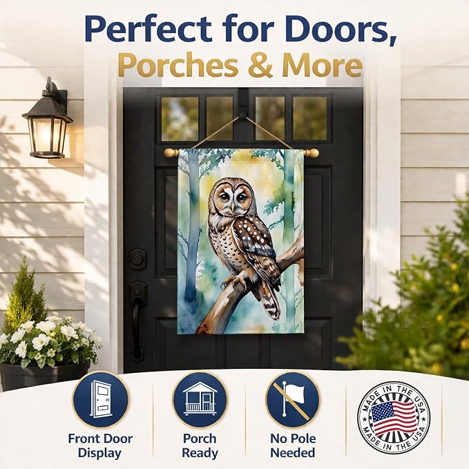 Caroline's Treasures Spotted Owl House Flag Large Porch Sleeve Pole Decorative Outside Yard Banner Artwork Wall Hanging, Polyester, House Size, Multicolor