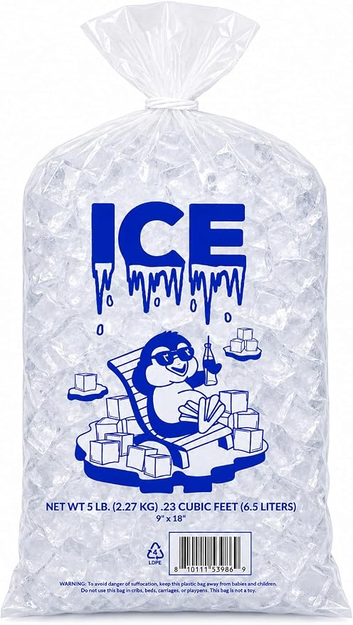 Ice Bag 5 lb 9" x 18" 500 Count | Twist Ties Included | Heavy Duty Storage Bags | Retail Sales, Parties, Camping & Food Cooling | LDPE Plastic Bags | Bits N Things