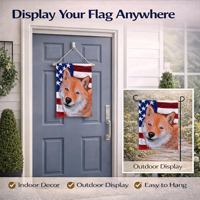 Caroline's Treasures CK6704GF Shiba Inu Dog American Flag Garden Flag Mailbox Flag Decorative Yard Flag Banner Outside Patio Artwork Yard Flower Beds, Garden Size, Multicolor