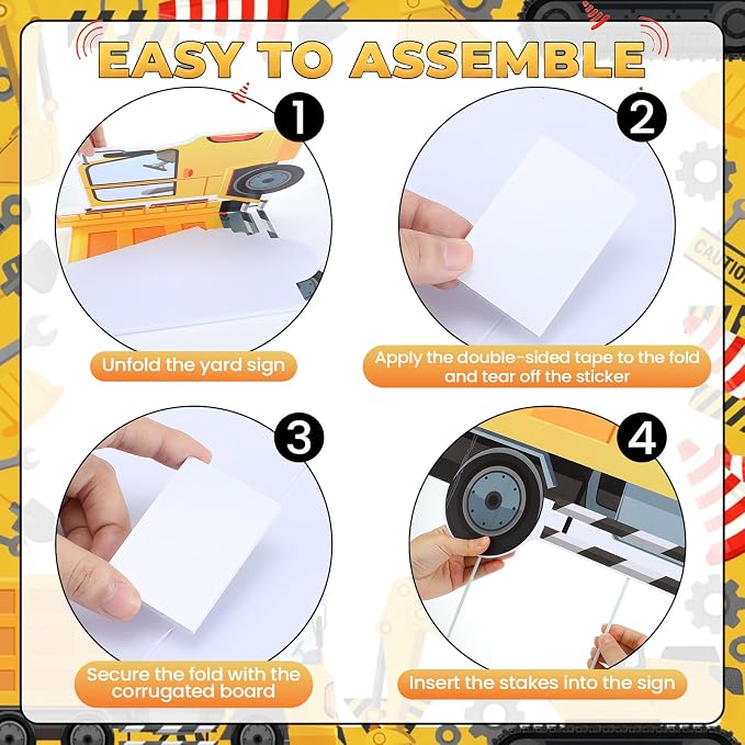 Large Construction Birthday Yard Signs with Stakes Excavator Dump Truck Traffic Cone Birthday Party Supplies Construction Theme Photo Booth Props for Home Outside Garden Lawn Birthday Decorations